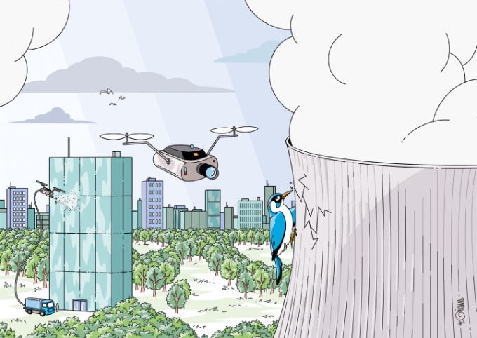 Illustration humoristique des usages professionnels d'un drone.